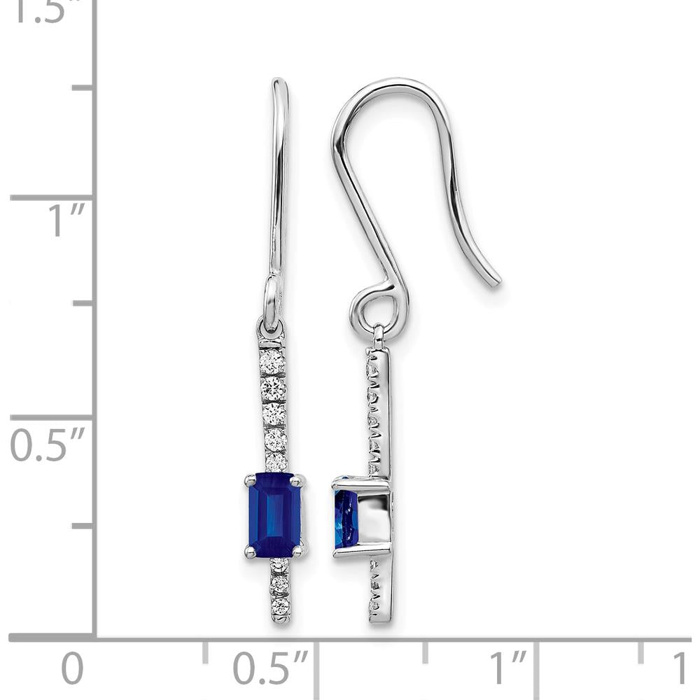 14K White Gold Drop Earrings with Emerald-Cut Sapphires and Round Diamonds - 0.18 Carats Total Sapphire Weight by Monteluci Fine Jewelry