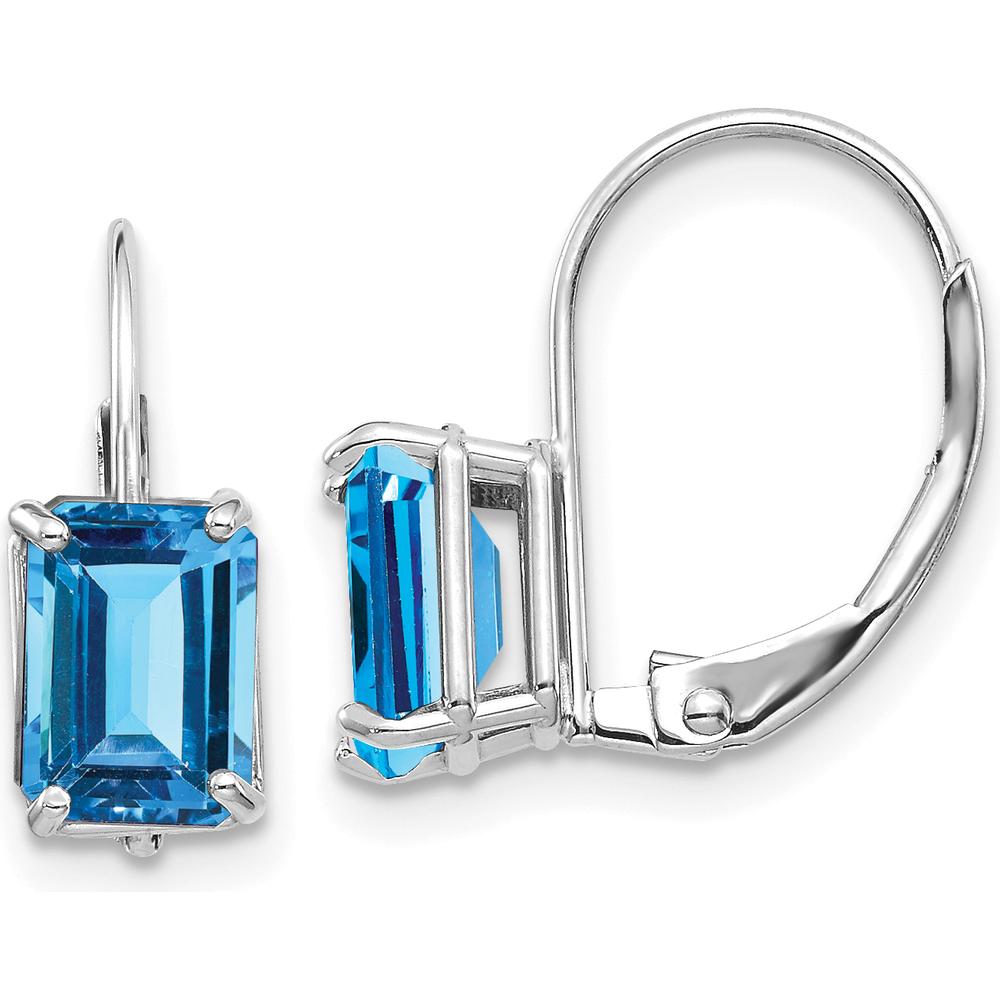 14K White Gold Drop Earrings with Emerald Cut Swiss Blue Topaz - 1.3 Carat Total Gem Weight by Monteluci Fine Jewelry