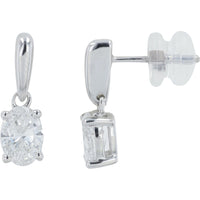 14K White Gold Drop Earrings with Four-Prong Set Oval Lab Grown Diamonds - 1.00 Carat Total Diamond Weight