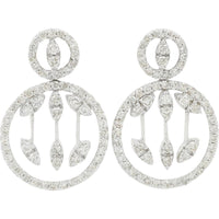 14K White Gold Drop Earrings with Marquise and Round Diamonds in Open Halo Design - 2.19 Carat Total Diamond Weight