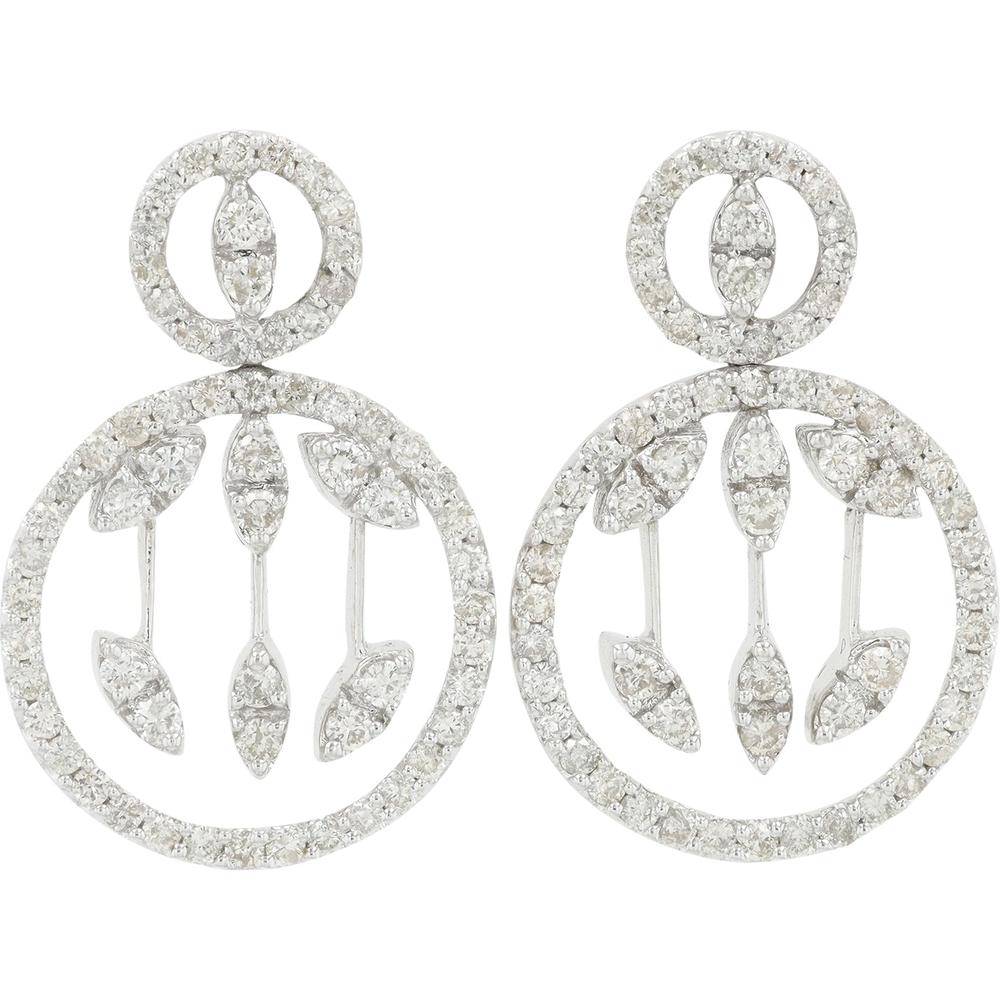 14K White Gold Drop Earrings with Marquise and Round Diamonds in Open Halo Design - 2.19 Carat Total Diamond Weight