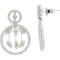 14K White Gold Drop Earrings with Marquise and Round Diamonds in Open Halo Design - 2.19 Carat Total Diamond Weight