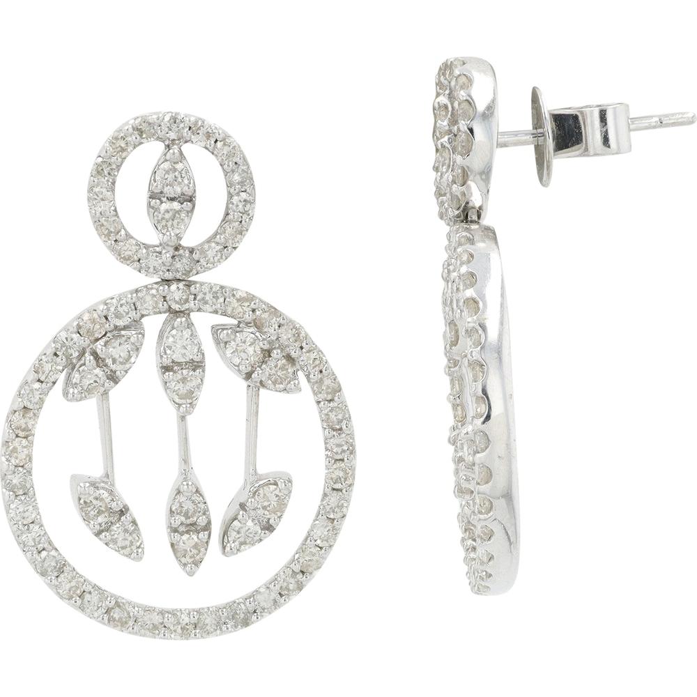 14K White Gold Drop Earrings with Marquise and Round Diamonds in Open Halo Design - 2.19 Carat Total Diamond Weight