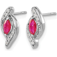 14K White Gold Drop Earrings with Marquise Ruby and Round Diamond Accents - 0.18 Carat Ruby, 0.015 Carat Diamond Total Weight by Monteluci Fine Jewelry