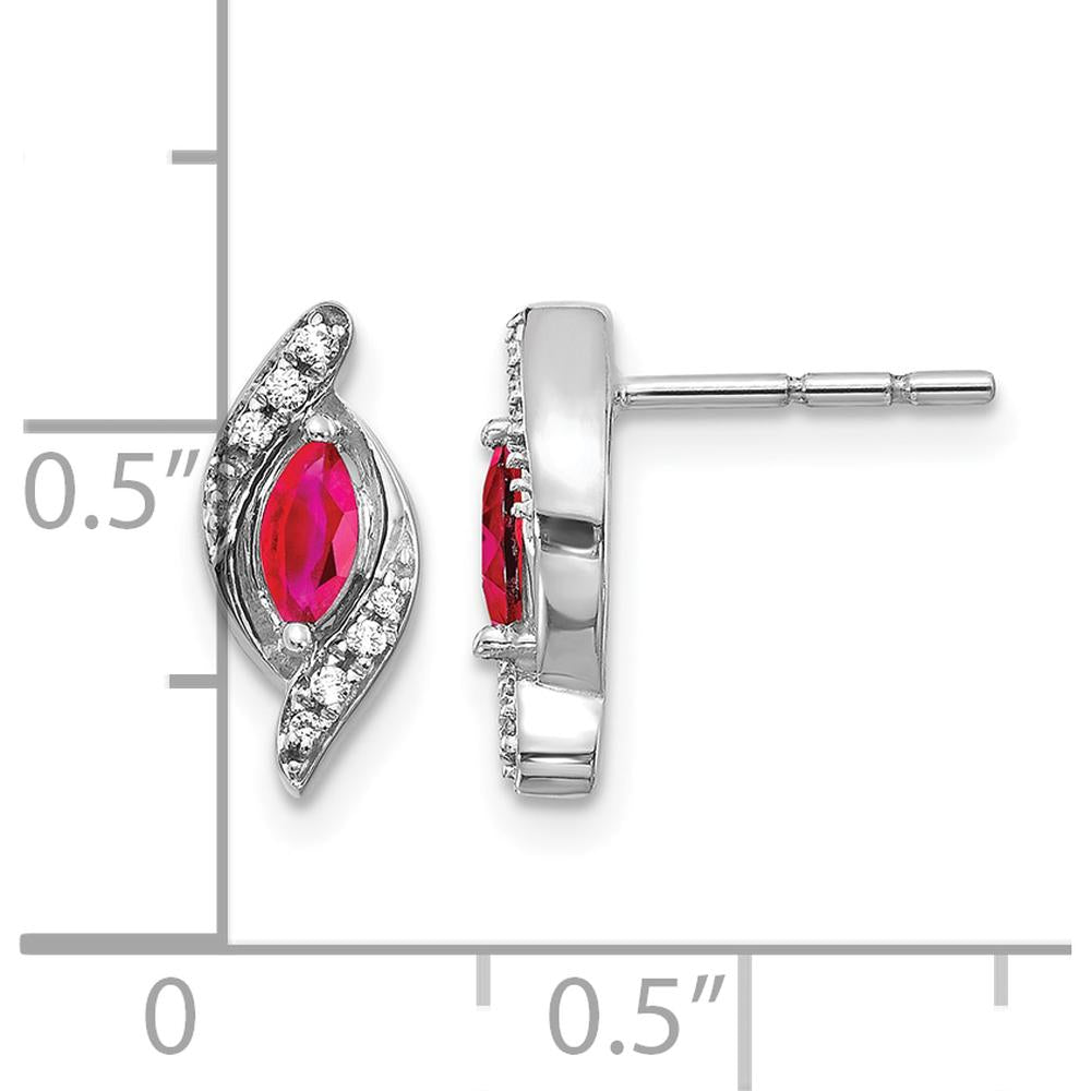 14K White Gold Drop Earrings with Marquise Ruby and Round Diamond Accents - 0.18 Carat Ruby, 0.015 Carat Diamond Total Weight by Monteluci Fine Jewelry