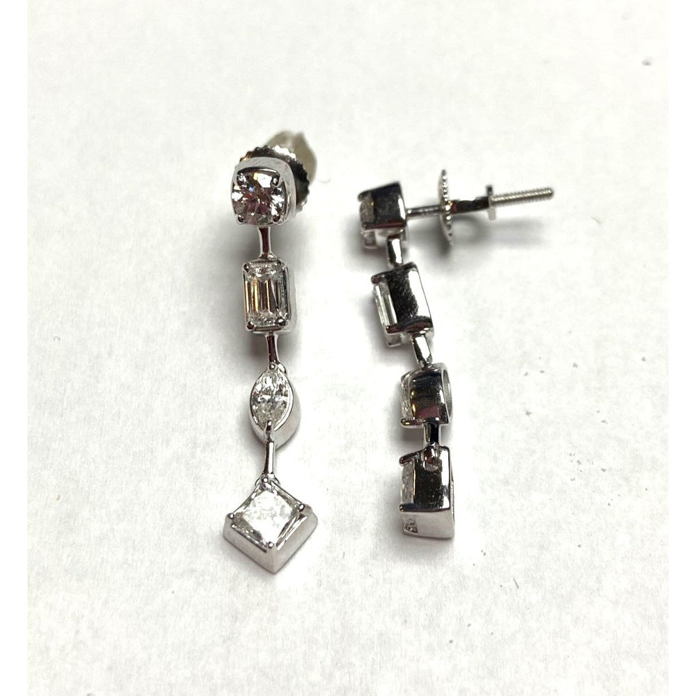 14K White Gold Drop Earrings with Mixed Round, Emerald, Marquise, and Princess Cut Diamonds - 1.65 Carat Total Diamond Weight by Auriventus