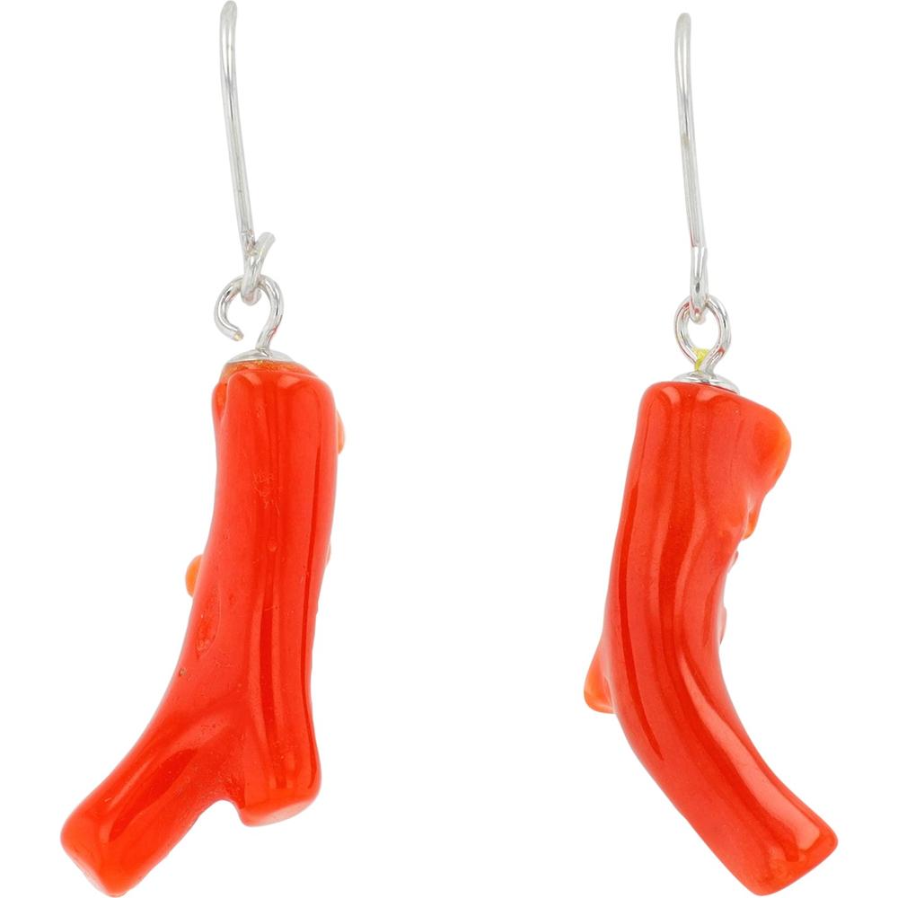 14K White Gold Drop Earrings with Natural Red Coral Branches