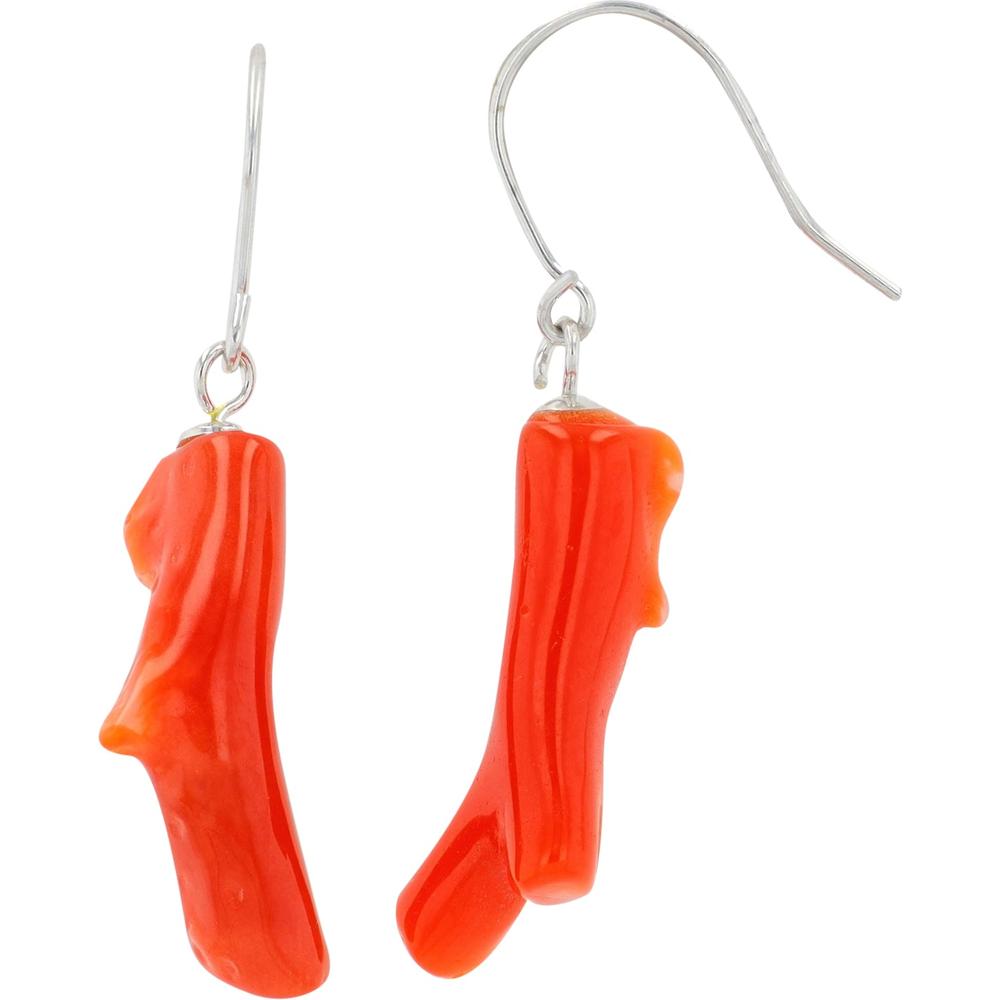 14K White Gold Drop Earrings with Natural Red Coral Branches