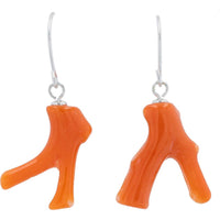 14K White Gold Drop Earrings with Natural Red Coral Branches