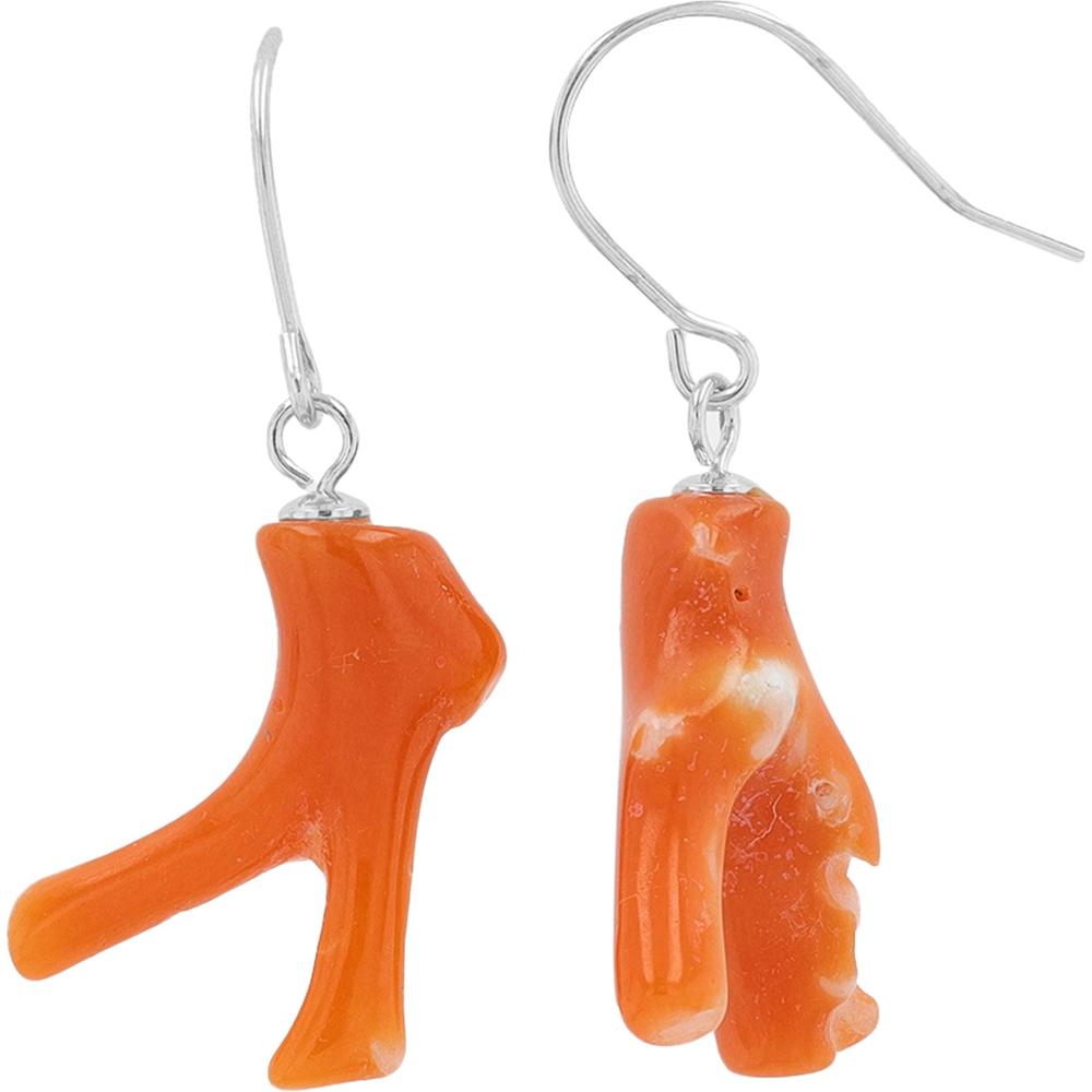 14K White Gold Drop Earrings with Natural Red Coral Branches