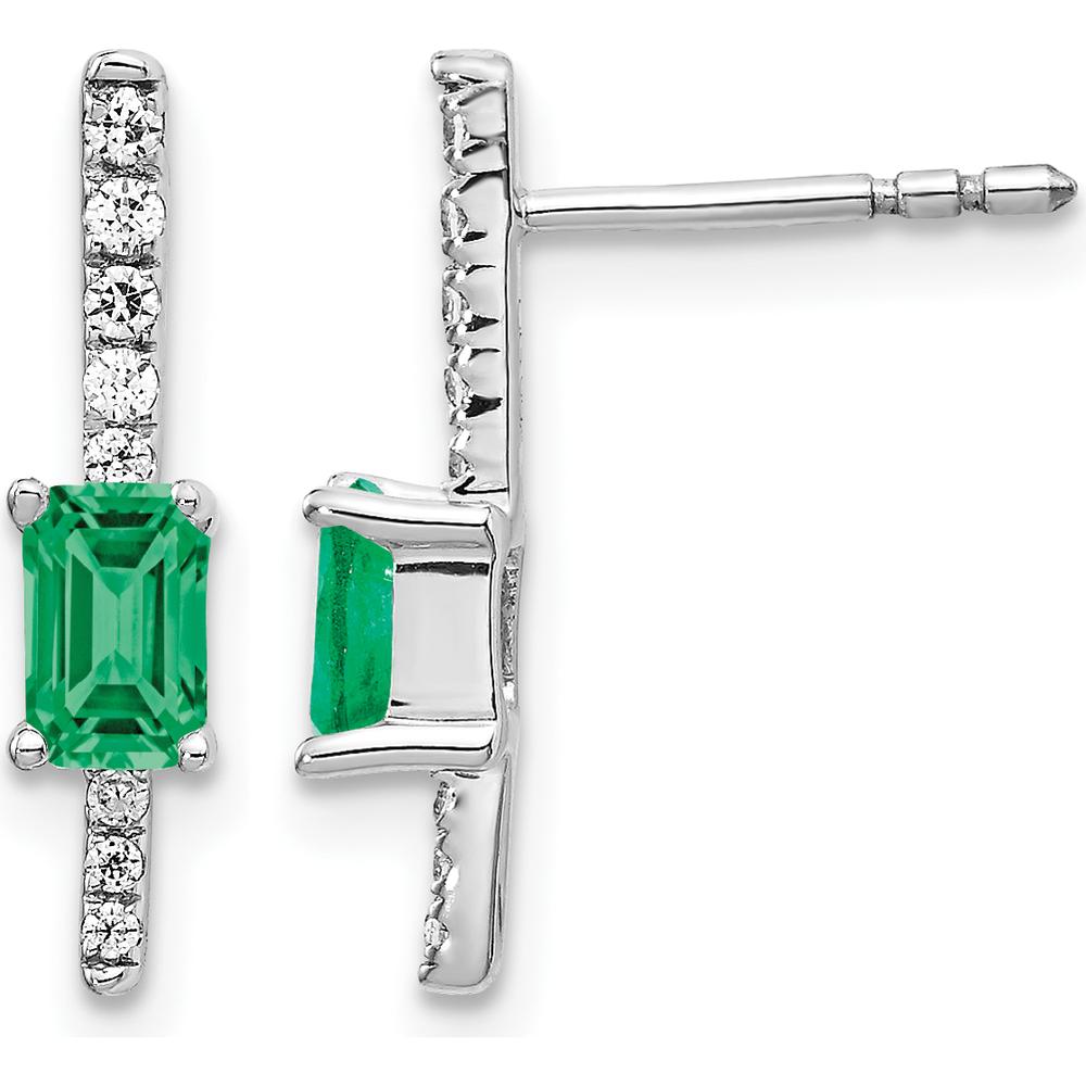 14K White Gold Drop Earrings with Octagon Emerald and Round Diamonds - 0.18 Carats Emerald, 0.057 Carats Diamond Total Weight by Monteluci Fine Jewelry