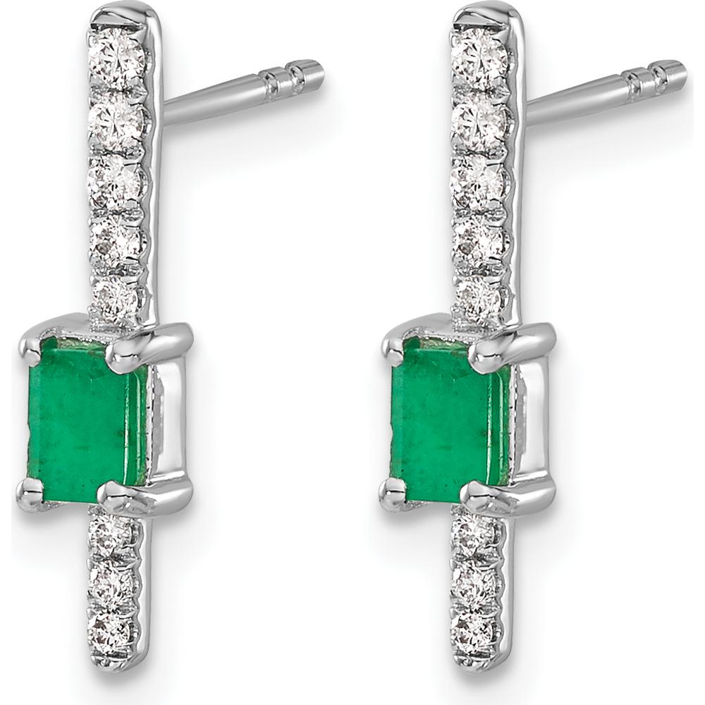 14K White Gold Drop Earrings with Octagon Emerald and Round Diamonds - 0.18 Carats Emerald, 0.057 Carats Diamond Total Weight by Monteluci Fine Jewelry