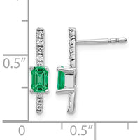 14K White Gold Drop Earrings with Octagon Emerald and Round Diamonds - 0.18 Carats Emerald, 0.057 Carats Diamond Total Weight by Monteluci Fine Jewelry