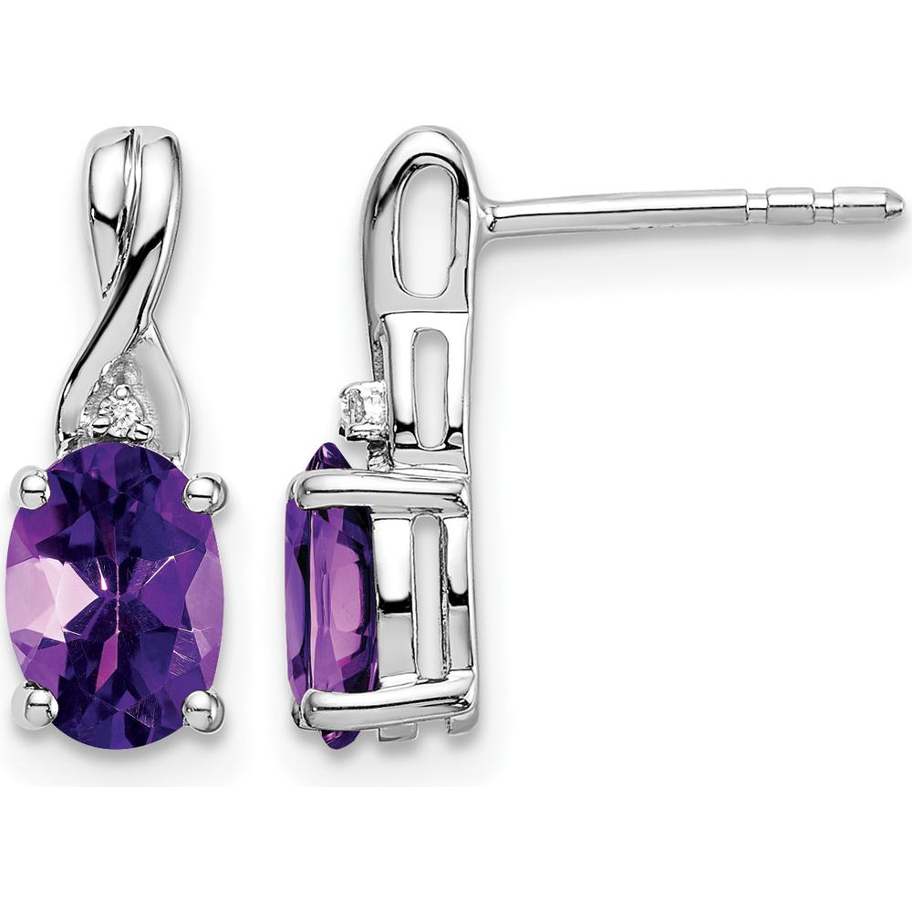 14K White Gold Drop Earrings with Oval Amethyst and Round Diamonds - 0.75 Carat Total Amethyst Weight by Monteluci Fine Jewelry