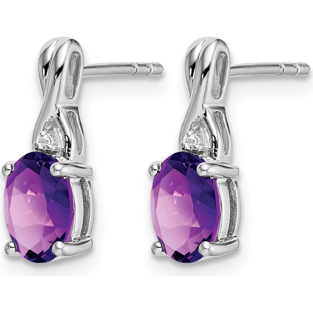 14K White Gold Drop Earrings with Oval Amethyst and Round Diamonds - 0.75 Carat Total Amethyst Weight by Monteluci Fine Jewelry