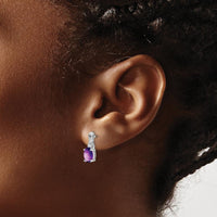 14K White Gold Drop Earrings with Oval Amethyst and Round Diamonds - 0.75 Carat Total Amethyst Weight by Monteluci Fine Jewelry