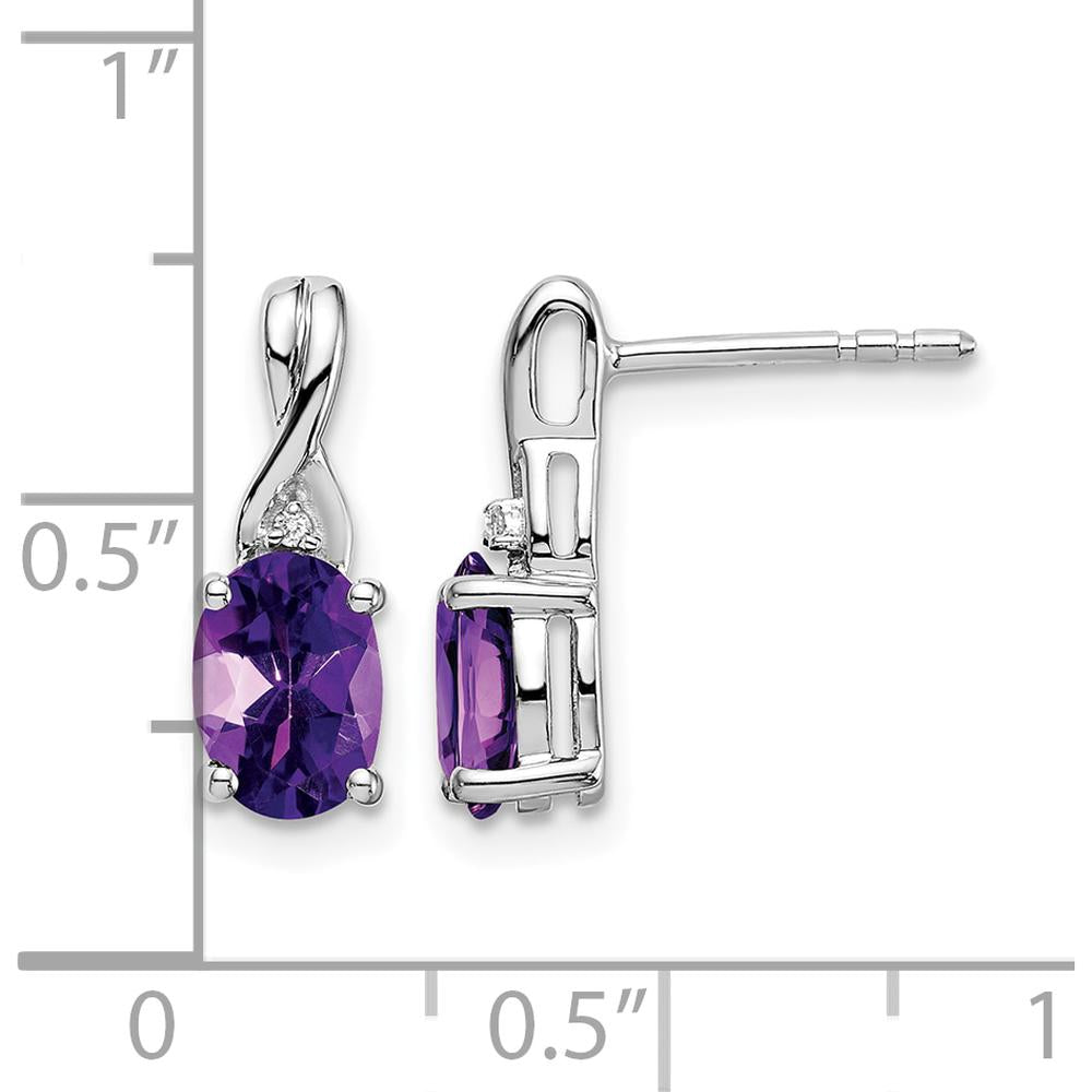 14K White Gold Drop Earrings with Oval Amethyst and Round Diamonds - 0.75 Carat Total Amethyst Weight by Monteluci Fine Jewelry