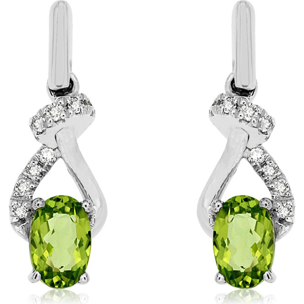 14K White Gold Drop Earrings with Oval Cut Peridot and Diamond Accents – 0.90 Carat Total Peridot Weight, 0.10 Carat Total Diamond Weight - Royal Jewelry