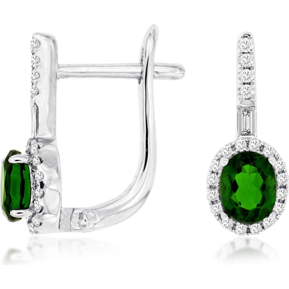 14K White Gold Drop Earrings with Oval Cut Russalite and Diamond Halo - 1.70 Carats Total Gemstone Weight