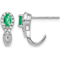 14K White Gold Drop Earrings with Oval Emeralds and Round Diamonds - 0.30 Carat Emerald Weight, 0.14 Carat Total Diamond Weight by Monteluci Fine Jewelry
