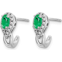 14K White Gold Drop Earrings with Oval Emeralds and Round Diamonds - 0.30 Carat Emerald Weight, 0.14 Carat Total Diamond Weight by Monteluci Fine Jewelry