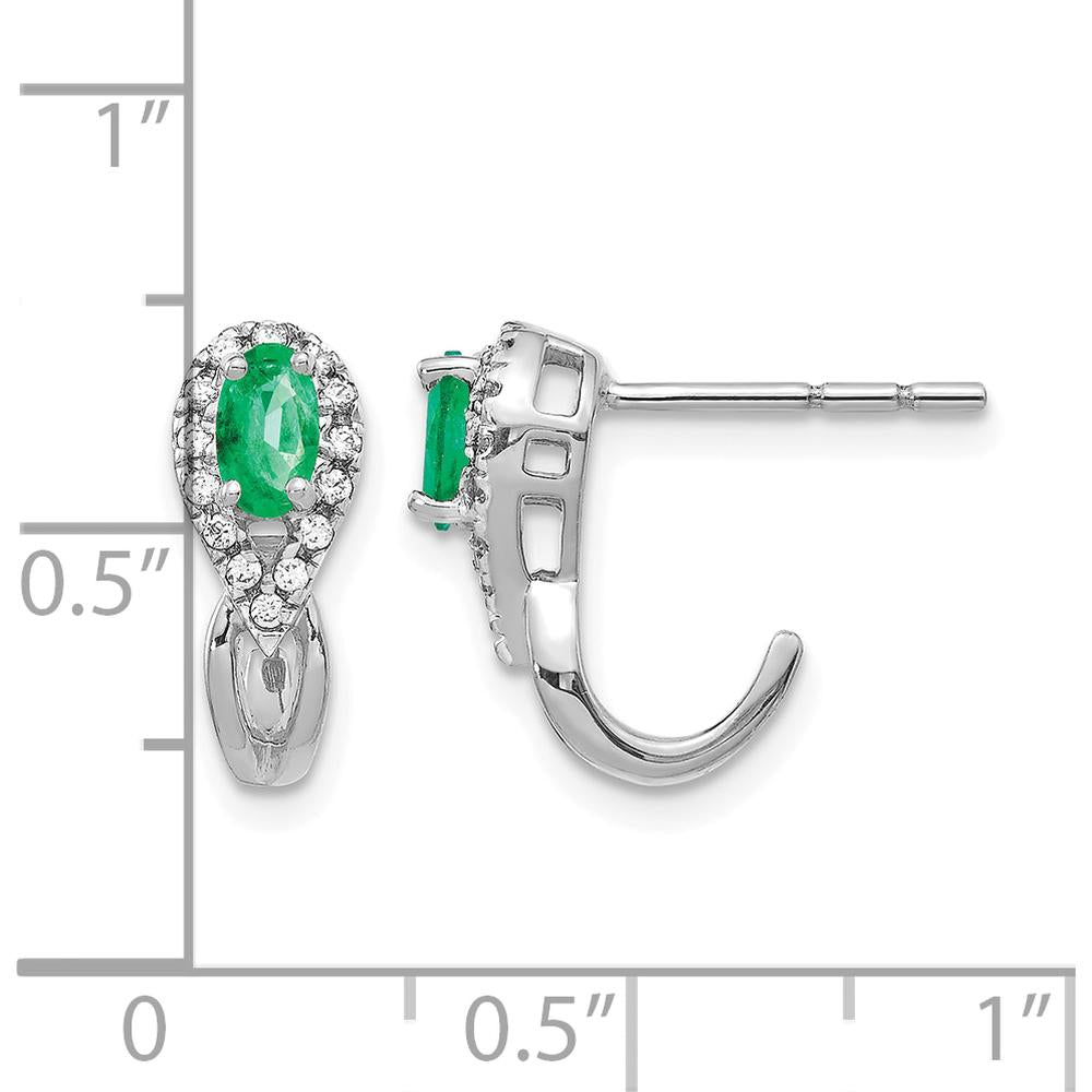 14K White Gold Drop Earrings with Oval Emeralds and Round Diamonds - 0.30 Carat Emerald Weight, 0.14 Carat Total Diamond Weight by Monteluci Fine Jewelry