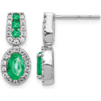 14K White Gold Drop Earrings with Oval Emeralds and Round Diamonds - 0.42 Carat Total Emerald Weight, 0.12 Carat Total Diamond Weight by Monteluci Fine Jewelry