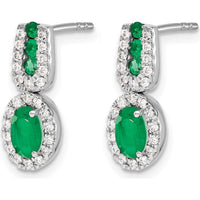 14K White Gold Drop Earrings with Oval Emeralds and Round Diamonds - 0.42 Carat Total Emerald Weight, 0.12 Carat Total Diamond Weight by Monteluci Fine Jewelry