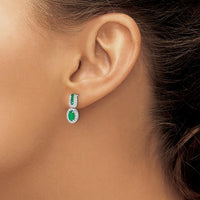 14K White Gold Drop Earrings with Oval Emeralds and Round Diamonds - 0.42 Carat Total Emerald Weight, 0.12 Carat Total Diamond Weight by Monteluci Fine Jewelry
