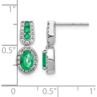 14K White Gold Drop Earrings with Oval Emeralds and Round Diamonds - 0.42 Carat Total Emerald Weight, 0.12 Carat Total Diamond Weight by Monteluci Fine Jewelry