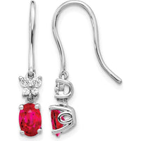 14K White Gold Drop Earrings with Oval Ruby and Round Diamonds - 0.6 Carat Ruby, 0.035 Carat Diamond Total Weight by Monteluci Fine Jewelry