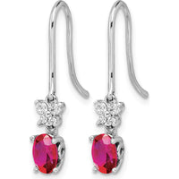 14K White Gold Drop Earrings with Oval Ruby and Round Diamonds - 0.6 Carat Ruby, 0.035 Carat Diamond Total Weight by Monteluci Fine Jewelry