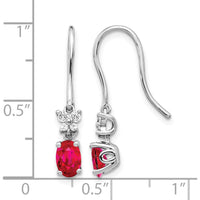 14K White Gold Drop Earrings with Oval Ruby and Round Diamonds - 0.6 Carat Ruby, 0.035 Carat Diamond Total Weight by Monteluci Fine Jewelry