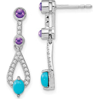 14K White Gold Drop Earrings with Oval Turquoise, Round Amethyst, and White Topaz - 0.33 Carat Total Gemstone Weight by Monteluci Fine Jewelry