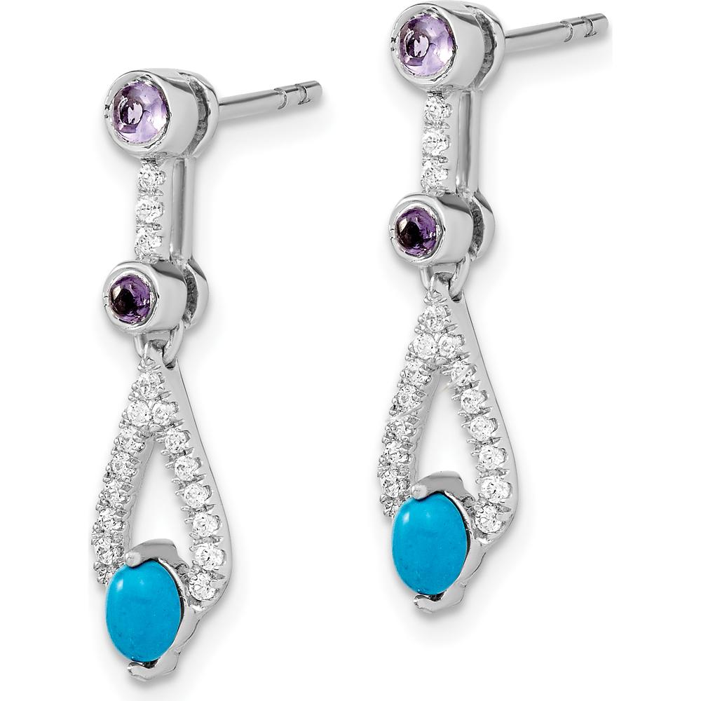 14K White Gold Drop Earrings with Oval Turquoise, Round Amethyst, and White Topaz - 0.33 Carat Total Gemstone Weight by Monteluci Fine Jewelry
