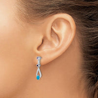 14K White Gold Drop Earrings with Oval Turquoise, Round Amethyst, and White Topaz - 0.33 Carat Total Gemstone Weight by Monteluci Fine Jewelry