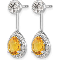 14K White Gold Drop Earrings with Pear Citrine 0.80 Carats and Round Diamond Halo 0.14 Carats Total Weight by Monteluci Fine Jewelry