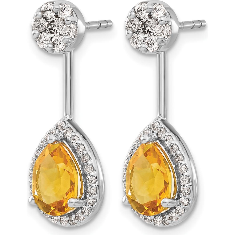 14K White Gold Drop Earrings with Pear Citrine 0.80 Carats and Round Diamond Halo 0.14 Carats Total Weight by Monteluci Fine Jewelry
