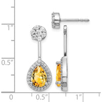 14K White Gold Drop Earrings with Pear Citrine 0.80 Carats and Round Diamond Halo 0.14 Carats Total Weight by Monteluci Fine Jewelry