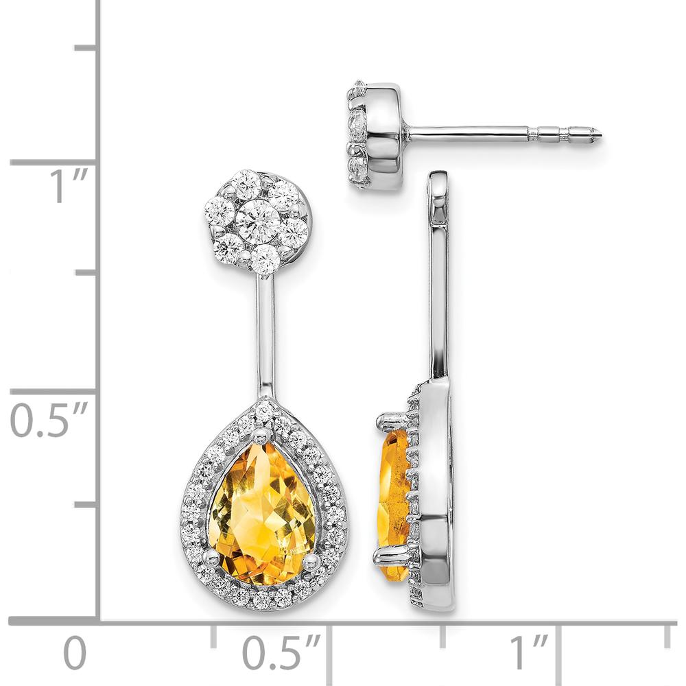 14K White Gold Drop Earrings with Pear Citrine 0.80 Carats and Round Diamond Halo 0.14 Carats Total Weight by Monteluci Fine Jewelry