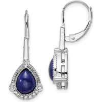 14K White Gold Drop Earrings with Pear Lapis and Round Diamonds - 1.32 Carat Total Lapis Weight, 0.04 Carat Total Diamond Weight by Monteluci Fine Jewelry