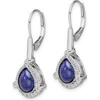 14K White Gold Drop Earrings with Pear Lapis and Round Diamonds - 1.32 Carat Total Lapis Weight, 0.04 Carat Total Diamond Weight by Monteluci Fine Jewelry