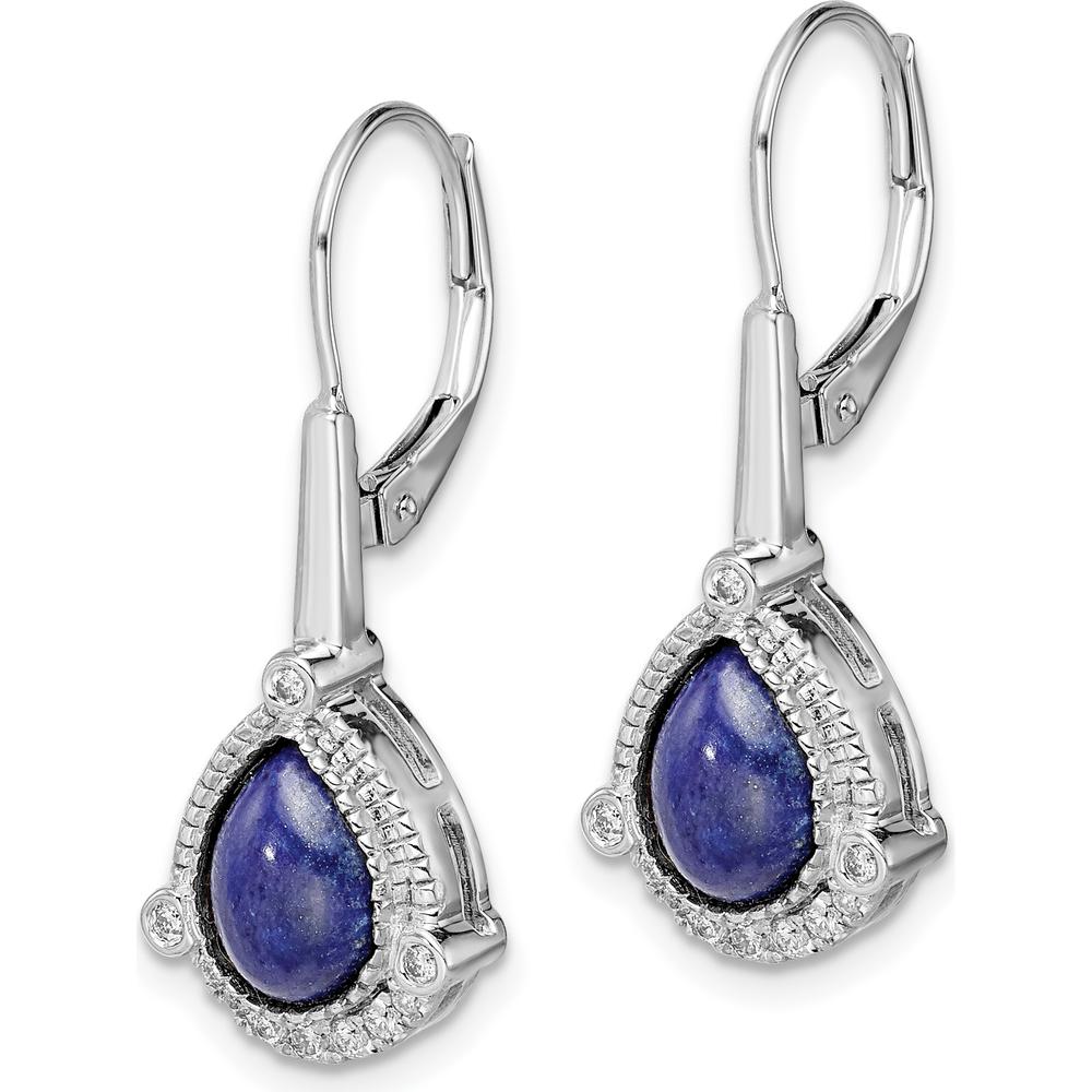 14K White Gold Drop Earrings with Pear Lapis and Round Diamonds - 1.32 Carat Total Lapis Weight, 0.04 Carat Total Diamond Weight by Monteluci Fine Jewelry