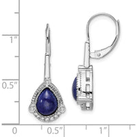 14K White Gold Drop Earrings with Pear Lapis and Round Diamonds - 1.32 Carat Total Lapis Weight, 0.04 Carat Total Diamond Weight by Monteluci Fine Jewelry