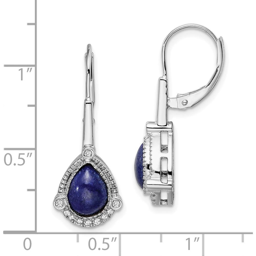 14K White Gold Drop Earrings with Pear Lapis and Round Diamonds - 1.32 Carat Total Lapis Weight, 0.04 Carat Total Diamond Weight by Monteluci Fine Jewelry