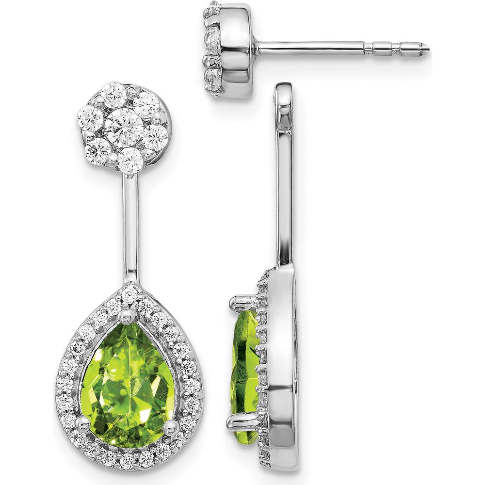 14K White Gold Drop Earrings with Pear Peridot and Diamond Halo - 0.97 Carats Peridot, 0.06 Carats Diamond Total Weight by Monteluci Fine Jewelry