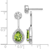 14K White Gold Drop Earrings with Pear Peridot and Diamond Halo - 0.97 Carats Peridot, 0.06 Carats Diamond Total Weight by Monteluci Fine Jewelry