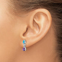 14K White Gold Drop Earrings with Pear-Shaped Blue Topaz, Amethyst, and Round Diamond - 1.01 Carat Total Gem Weight by Monteluci Fine Jewelry