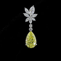 14K White Gold Drop Earrings with Pear-Shaped Fancy Vivid Yellow Lab Diamonds and Floral Marquise White Diamonds - 5.53 Carat Total Weight - Covaloro Fine Jewelry
