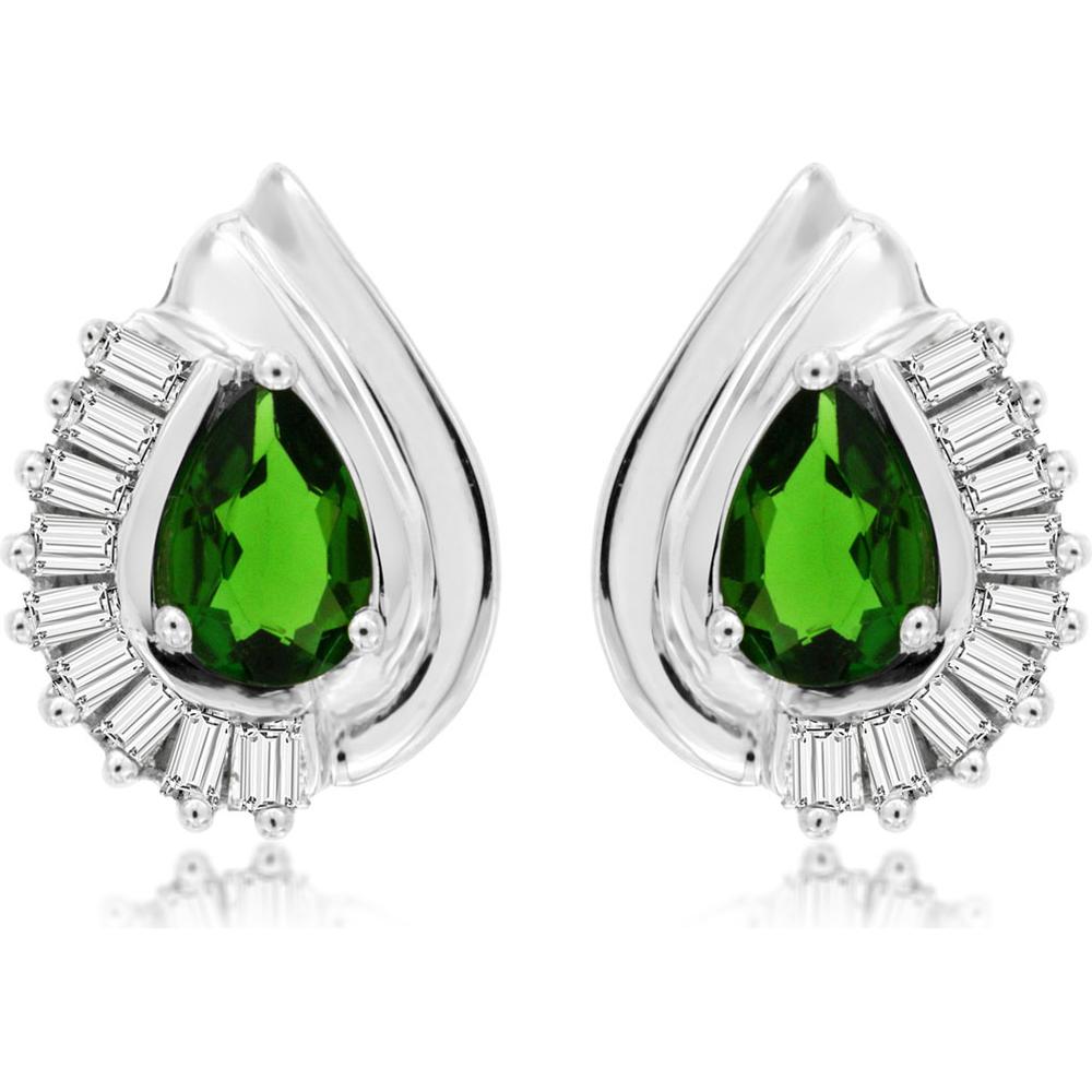 14K White Gold Drop Earrings with Pear-Shaped Russalite and Baguette Diamonds - 1.20 Carats Total Gemstone Weight